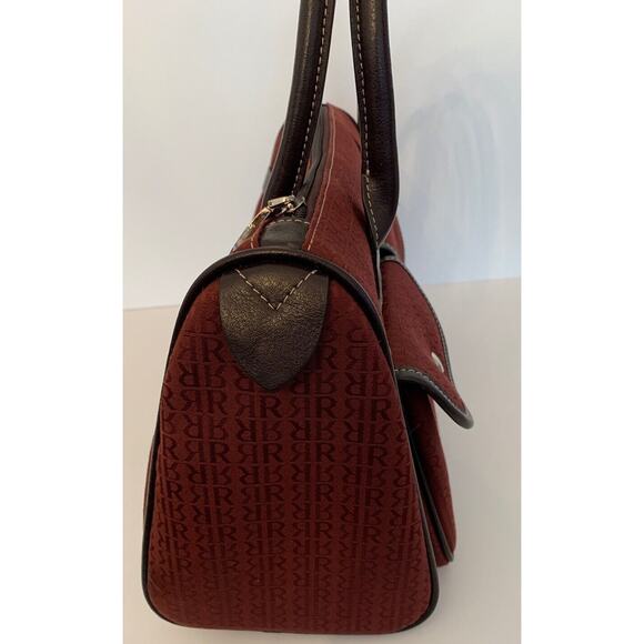 Pedro Rogado Satchel Burgundy Logo Print with Brown Leather Trim Made in Spain - Picture 8 of 10